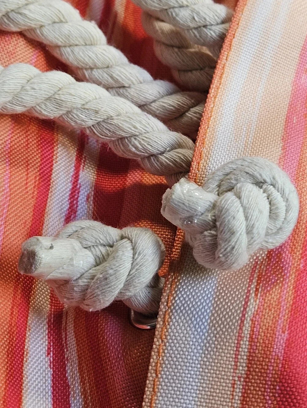 Ulta Beauty orange pink stripe canvas tote bag with rope handles